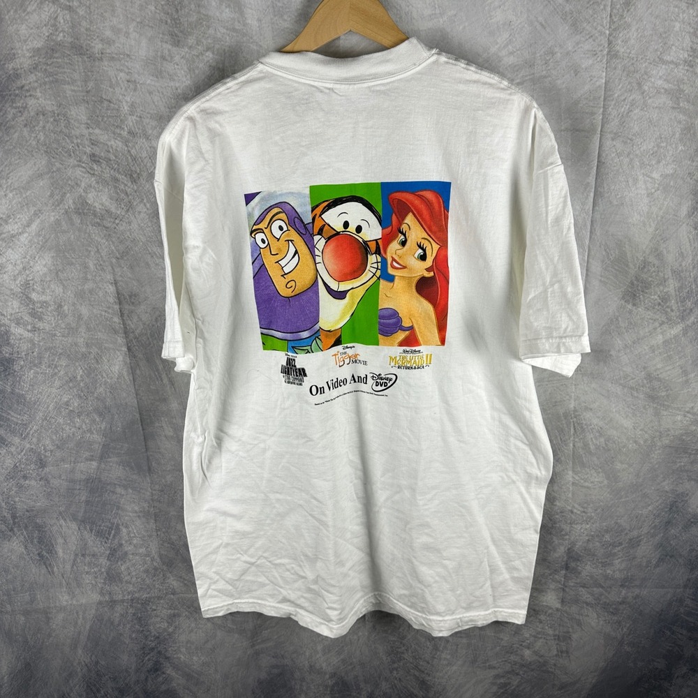 VTG Disney VHS Promo Shirt Men XL Hanes Beefy-T Buzz Tigger Little Mermaid White